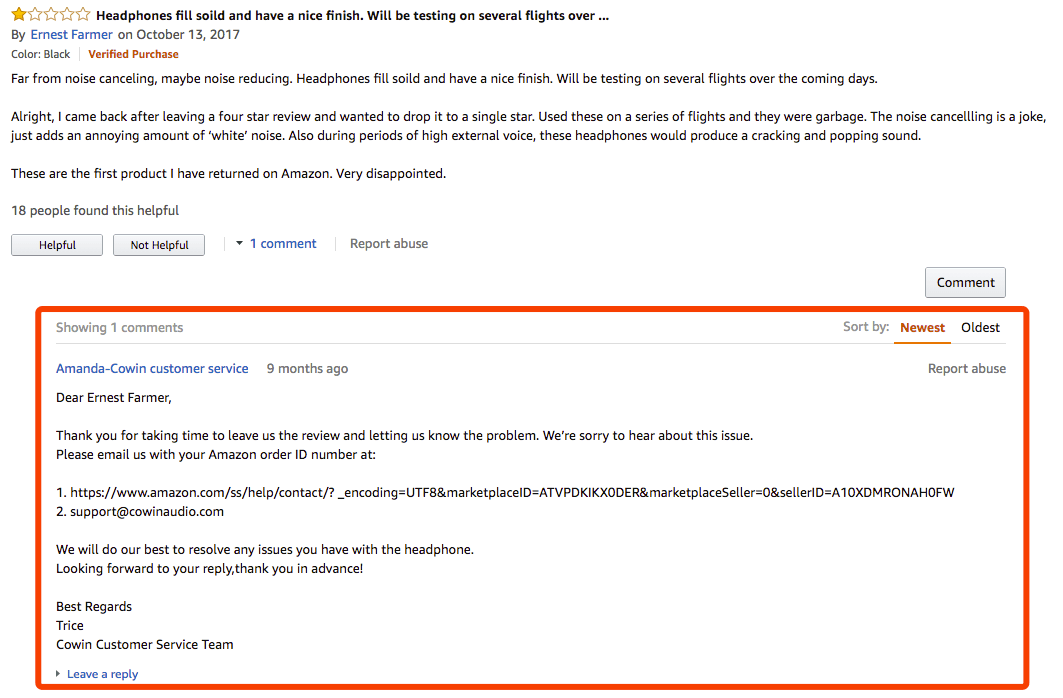 amazon negative review comment