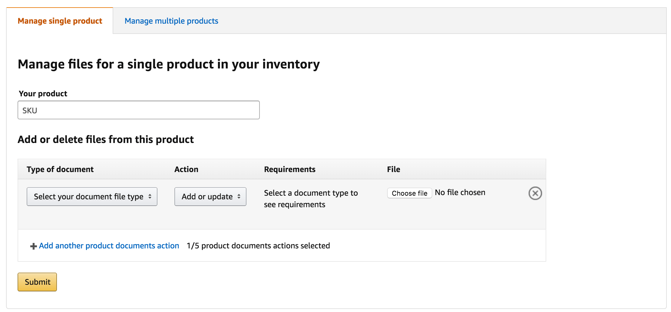 Manage files for a single product in your inventory